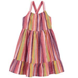 Toddler Girls Carter's Striped Linen Blend Summer Dress Size 3T Ruffle NWT